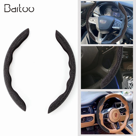 ya 1 7.3 Car Steering Wheel Cover 38cm Shiny Rhinestone Bling Diamond Universal Black