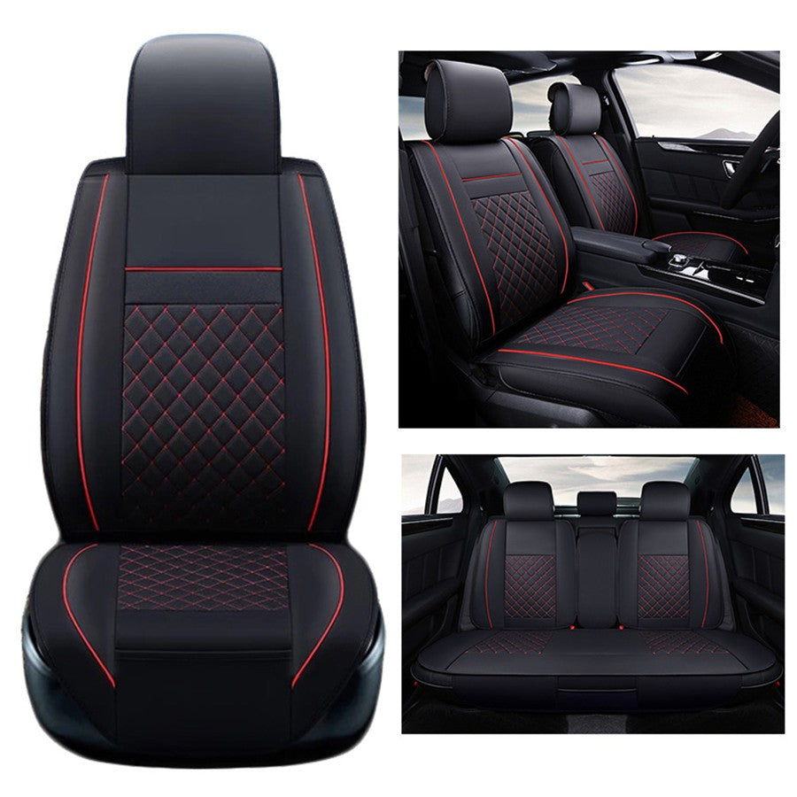 ya 12 5.22 1 Set PU Leather Car for Seat Cover Front Rear Cushion Protector Black+Red Anti-slip