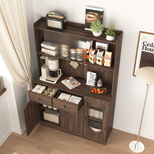 ya 28 71 Walnut Kitchen Pantry Cabinet w/Reeded Glass Doors Microwave Stand