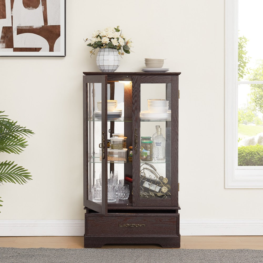 ya 28 Cherry Lighted Glass Curio Cabinet ÿ Adjustable Glass Shelves, Bulb Included