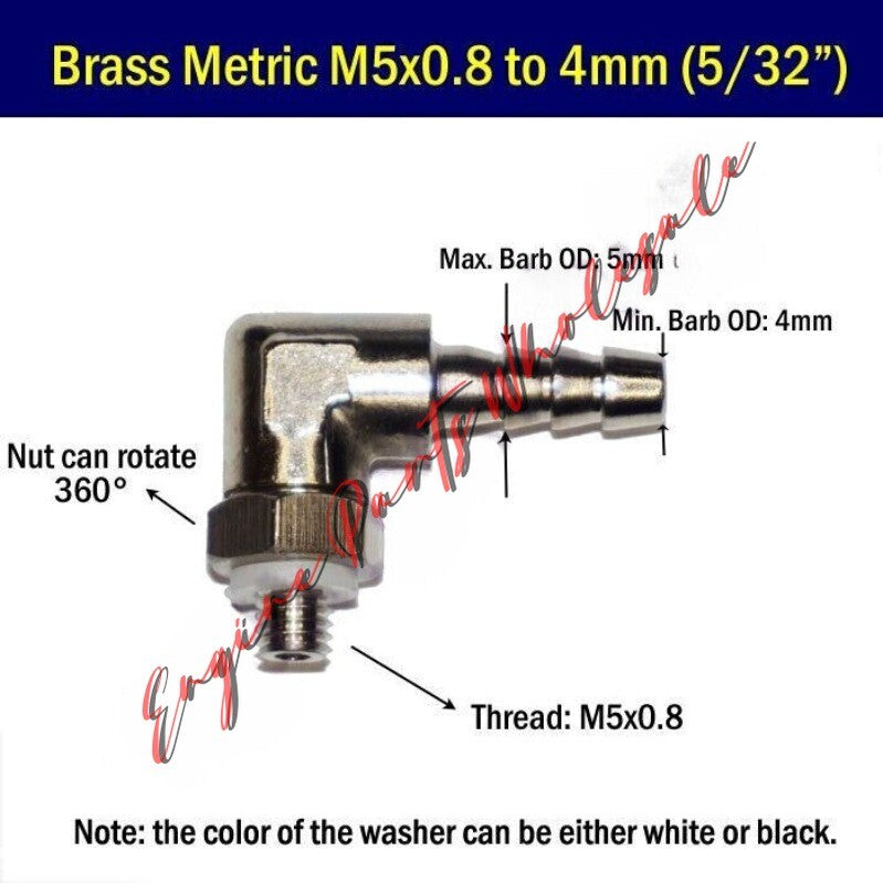 ya 16 ELBOW Fitting Metric Male M5 M5x0.8 Hose Barb 5/32 4mm Swivel Connector Adapter