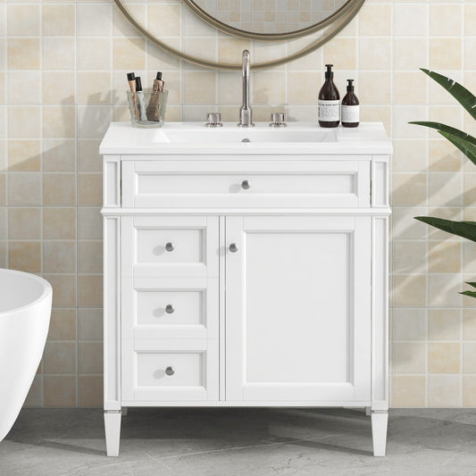 ya 28 30'' Bathroom Vanity Modern w/Top Single Sink, 2 Drawers + Tip-out Drawer, White