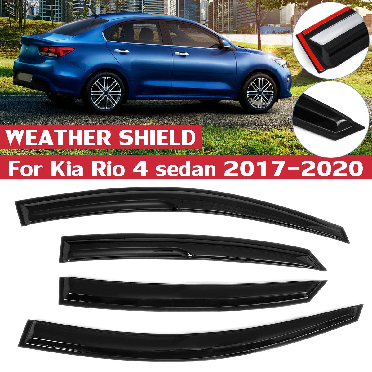 ya 4 6.17 For 18-2023 for Kia Rio Sedan Rain Guards Vent Deflector Shade Outside Window Visor