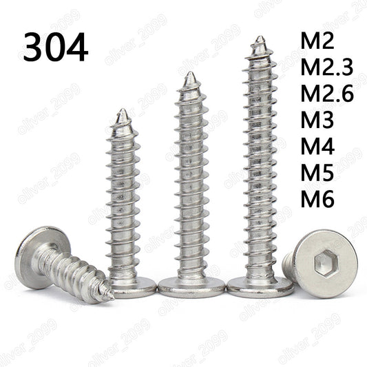 304 Stainless Steel Hex Socket Utrathin Flat Head Self Tapping Screw M2 M3 M4-M6