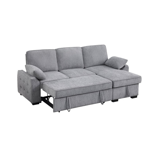 ya 28 91W Light Gray Reversible Sleeper Sectional Chenille Storage Chaise & Table
