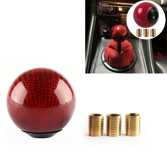 ya 11 6.5 1*Carbon Fiber Shift Knob Gear Shifter Knob W/ 3 Adapters Round Ball Shifter Red