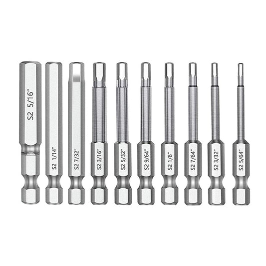 ya 26 10Pcs Screwdriver Bits Steel 5/64 3/32 7/64 1/8 9/64 5/32 3/16 7/32 1/4