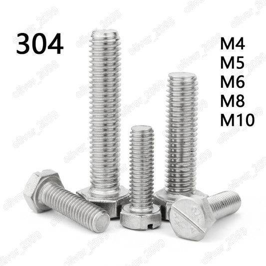 304 Stainless Steel Hexagon Bolts With Slot On Head M4 M5 M6 M8 M10