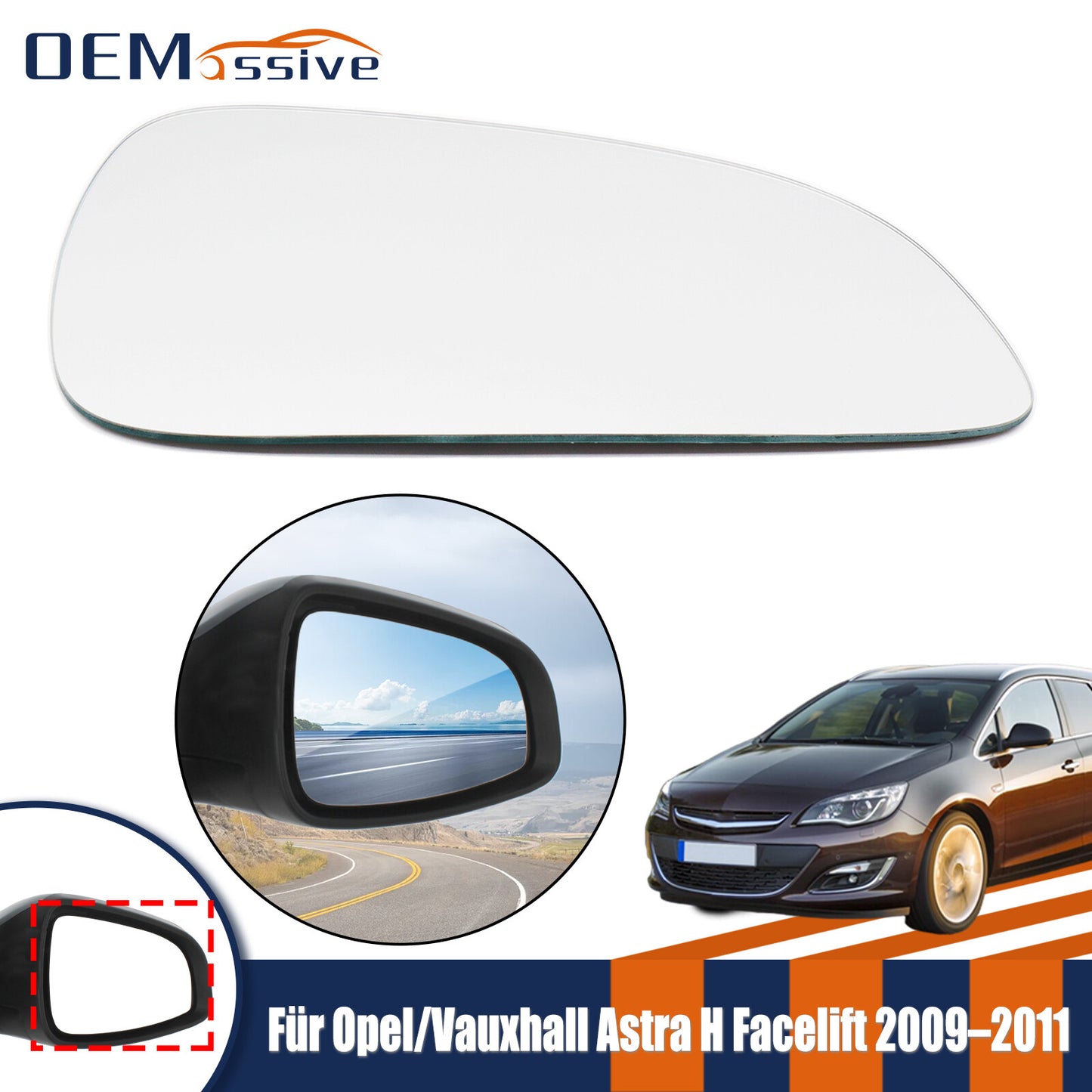 ya 3 6.25.2 Right Passenger Side Mirror Glass for Vauxhall for Astra H MK5 Facelift 2009-11