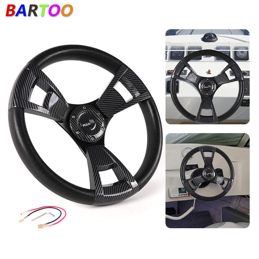 ya 1 7.4 14inch/345mm Boat Steering Wheel Marine 3 Spoke Carbon Fiber with PVC Grip