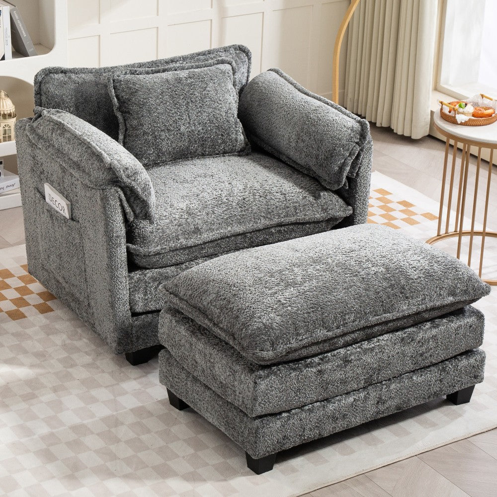 ya 28 Oversized Boucle Sofa Bed DARK GREY ÿ Portable Ottoman, Wider Seat,Deep Cushions