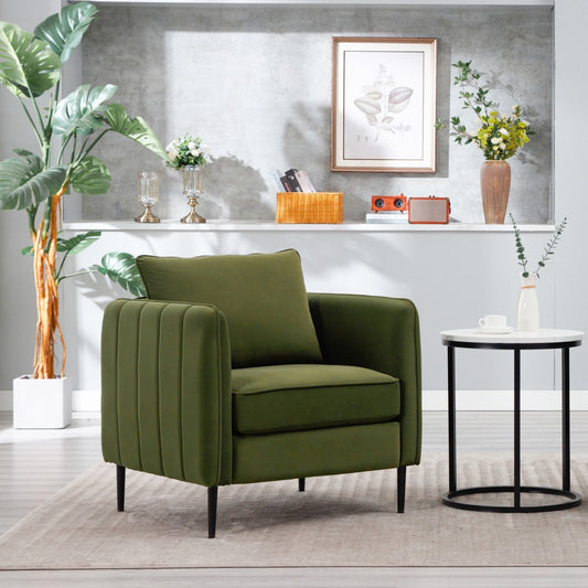 ya 28 Green Accent Chair for Living Room,Velvet Mid-Century Modern,1 Pillow+Metal Legs