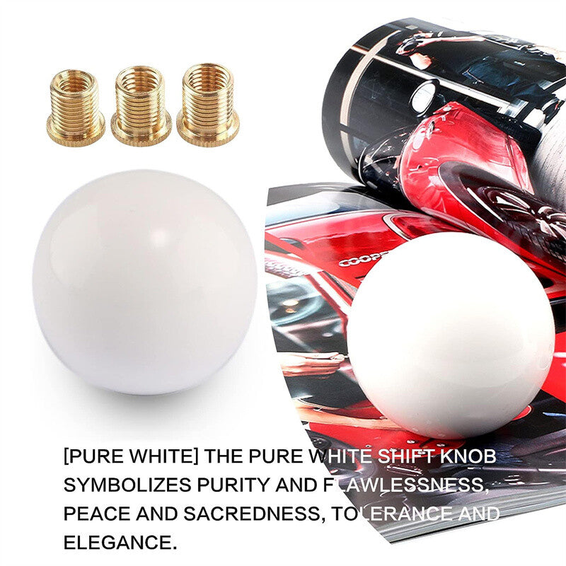 ya 11 6.5 Acrylic Glossy White Round Ball Shift Knife Manual Transmission Head with 3 Adapters 