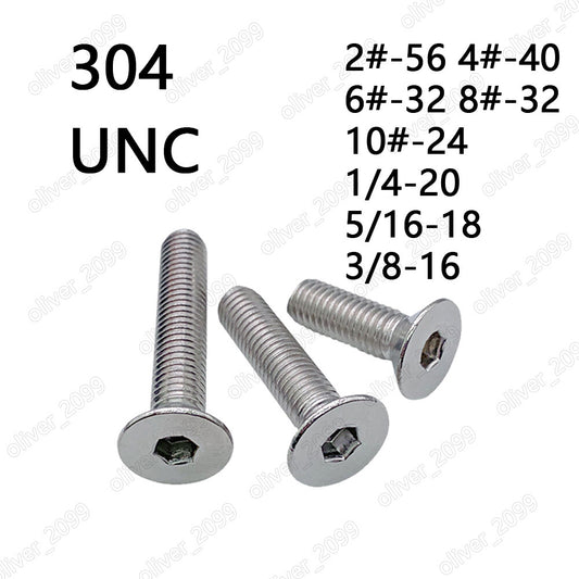 304 Stainless Steel Hex Socket Bolts Countersunk Head Screws 2# 4# 6# 8# 10# 1/4