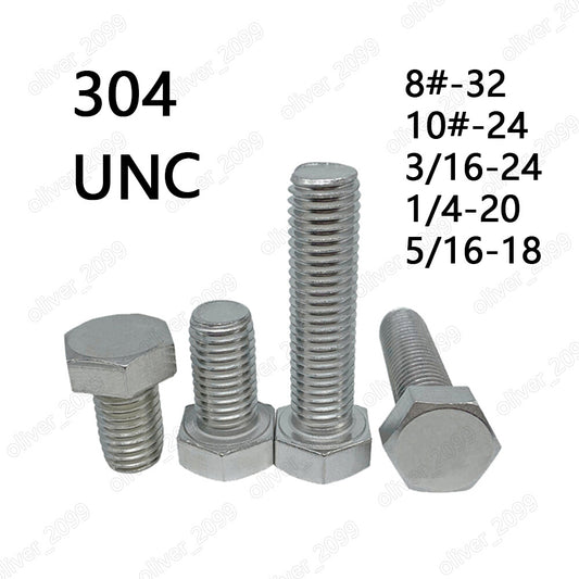 304 Stainless Steel Hexagon Bolt Hex Head Cap Screws DIN933 8# 10# 3/16 1/4 5/16