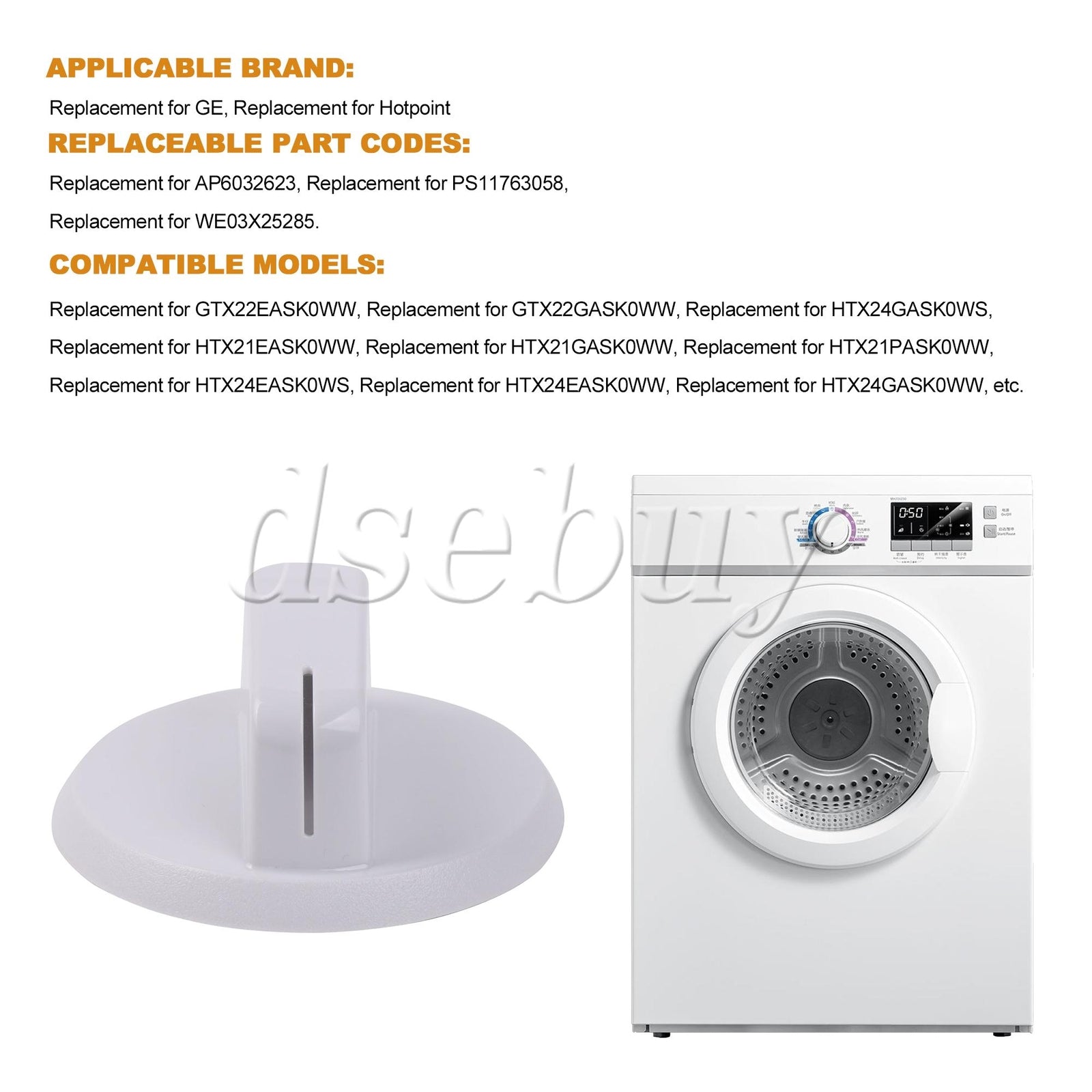 ya 26 White Plastic Control Knob Replacement for GE PS11763058 Dryer w/ 6x5mm Hole