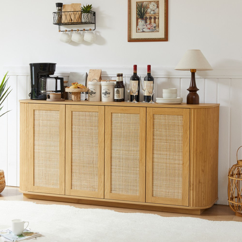 ya 28 Wave Shaped TV Stand 64-Inch, Rounded Corner Sideboard, Storage Cabinet, Buffet