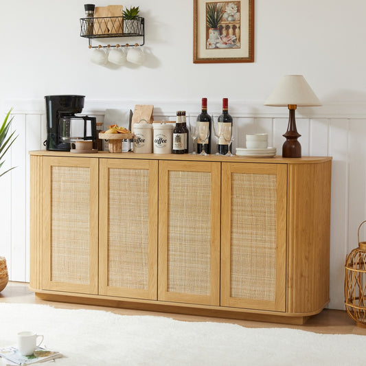 ya 28 Wave Shaped TV Stand 64-Inch, Rounded Corner Sideboard, Storage Cabinet, Buffet