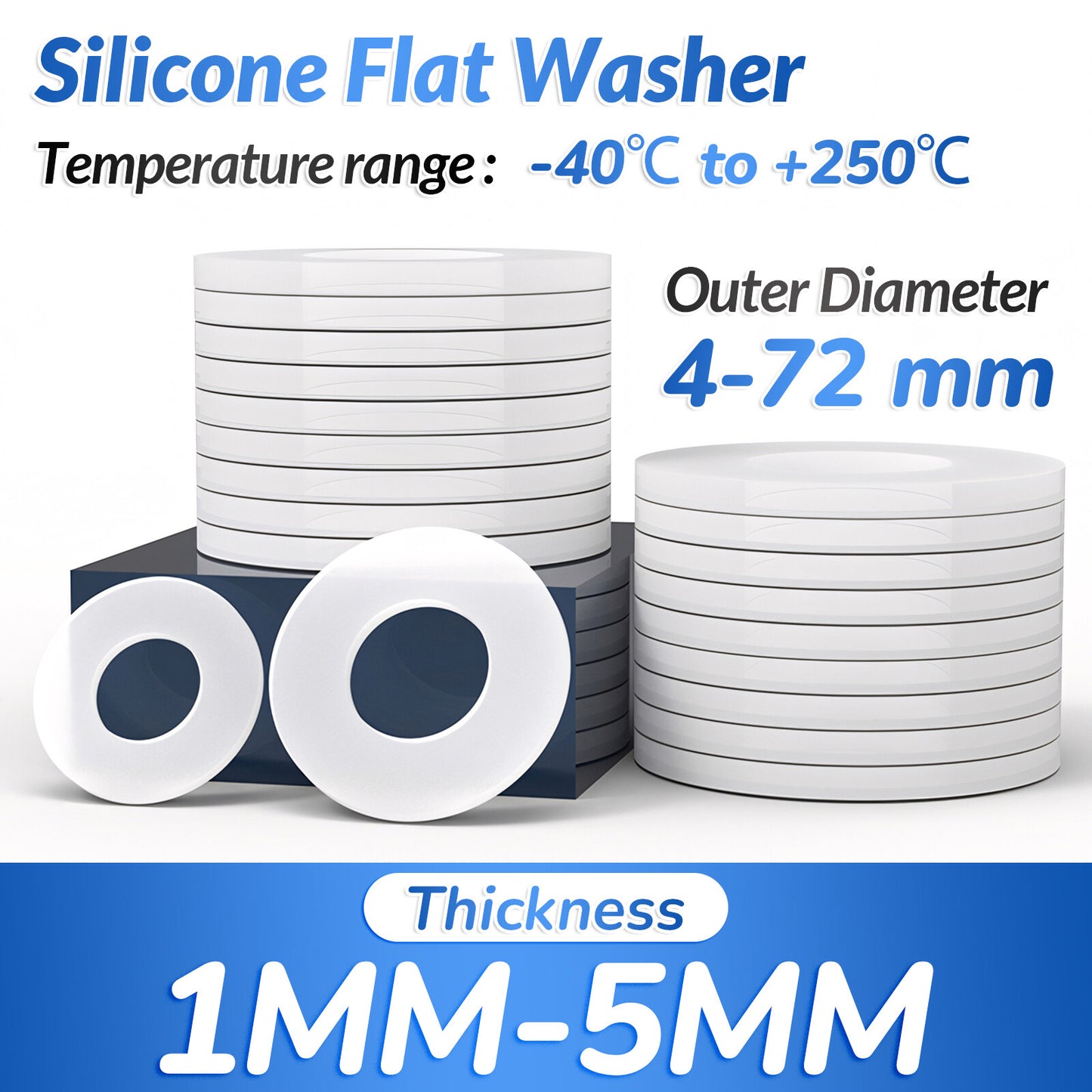 1MM-5MM THICK WHITE SILICONE HIGH TEMP FLAT RING RUBBER WASHER SEAL GASKETS