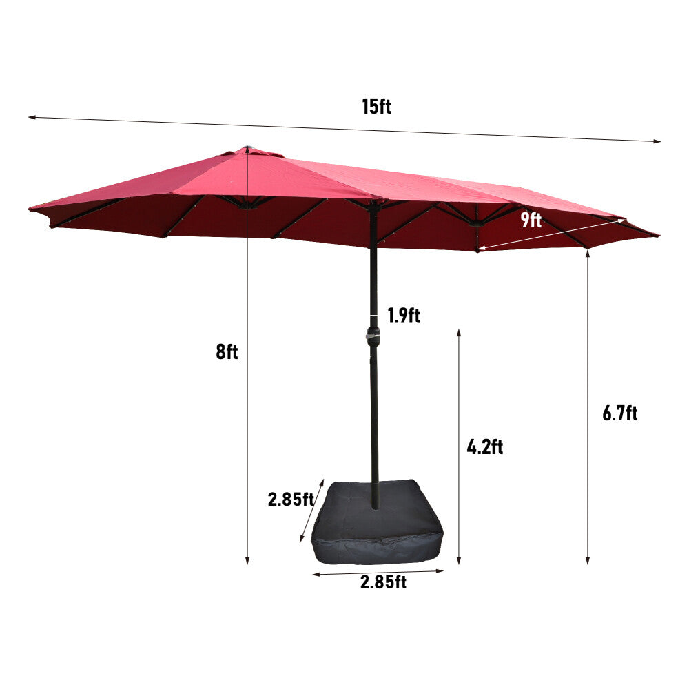 ya 15 10.20 15x9ft w/Light&Base Double-Sided Rectangular Patio Market Umbrella