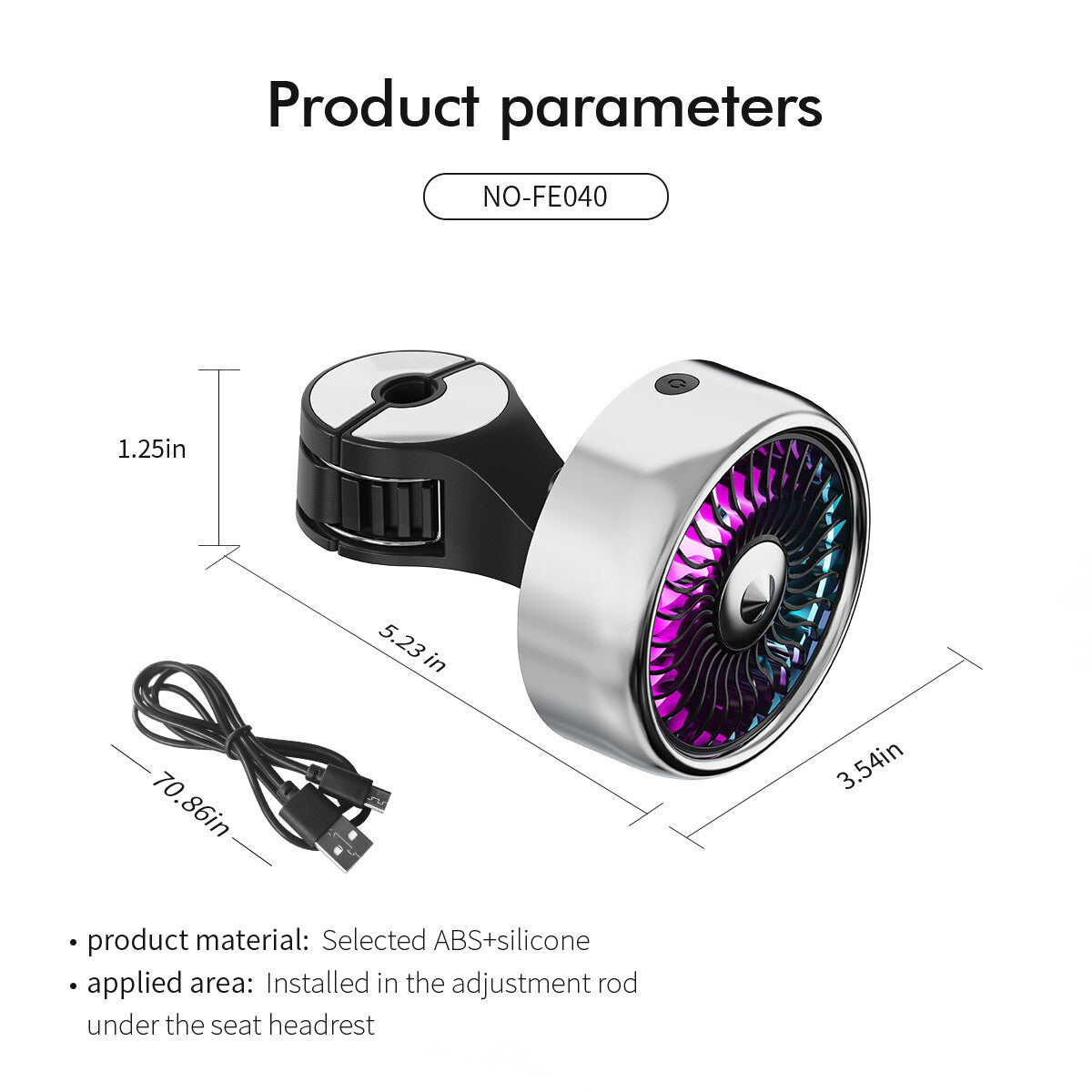 ya 12 5.22.2 1* Cooling Car Fan Rear for SEAT Headrest Window Fan USB Plug for Car Black and White