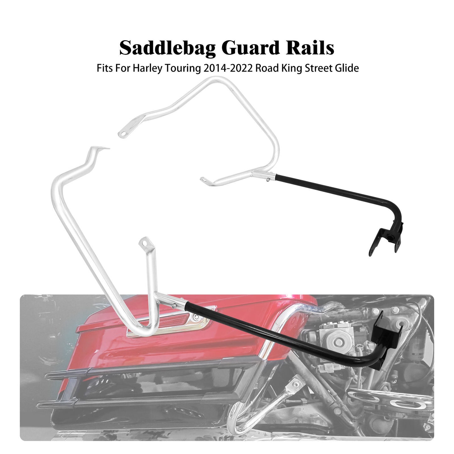 ya 12 5.21 Chrome Saddlebag Bracket Guard Set w/ Support Bar Fit for Harley Touring 2014-22