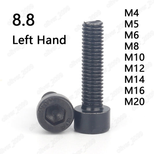 Black 8.8 Steel Hex Socket Bolt Cap Head Screws Left Hand Thread M4 M5 M6 M8-M20