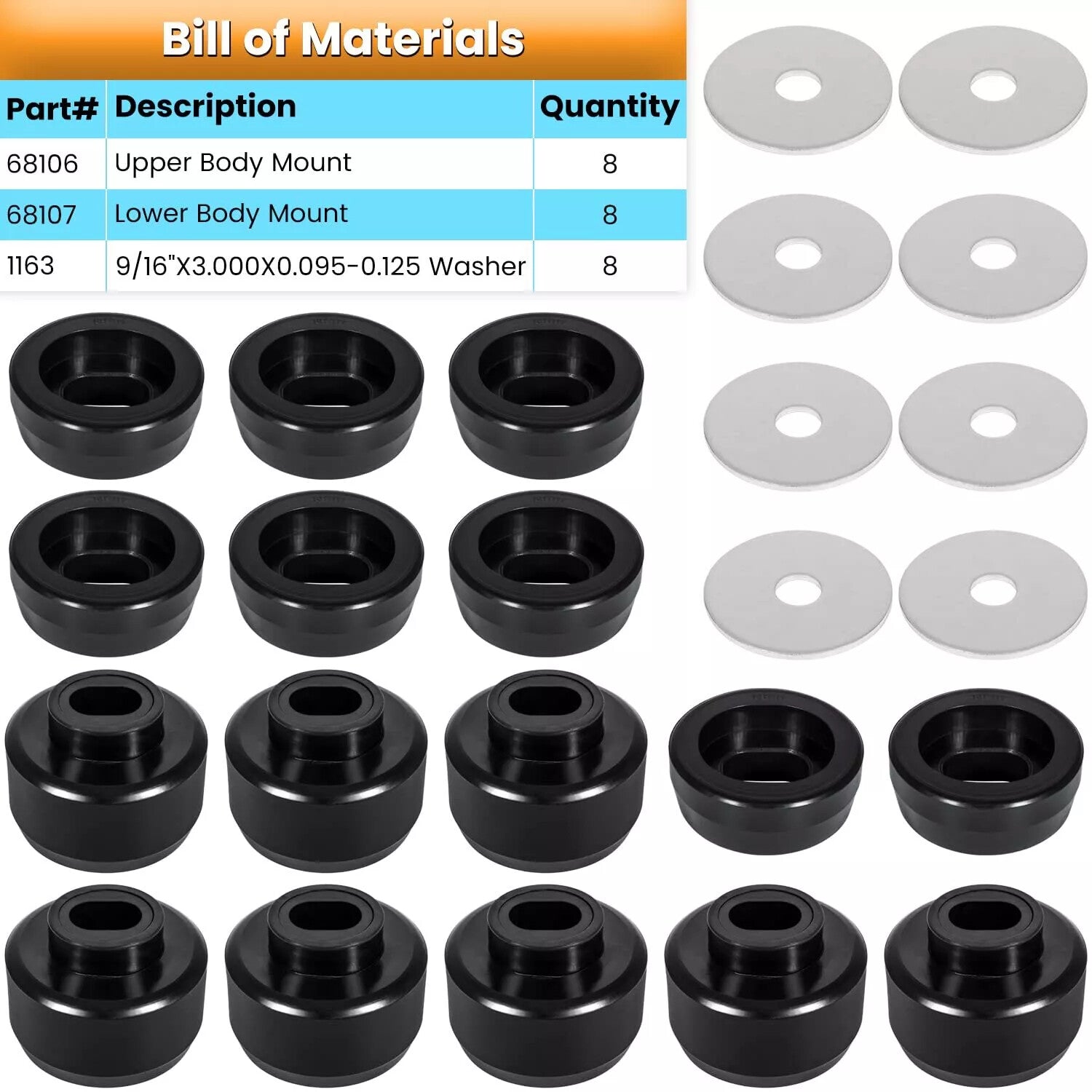 ya 4 6.17 Fit 99-14 for Chevy for Silverado & for GMC for Sierra 7-141 Body Cab Mount Bushing Kit Washers