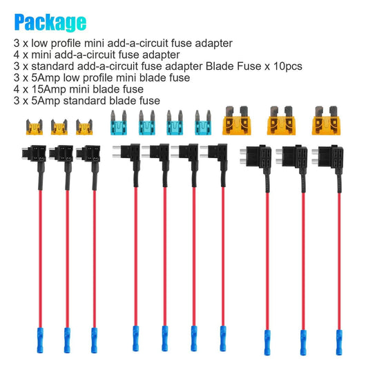 ya 1 7.8 10Pcs Fuse TAP Adapter Kit 12V Car Add-a-circuit Standard ATM APM Blade Fuse