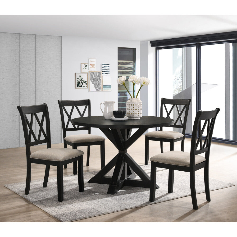 ya 28 Cross-Buck Solid Wood Black 5-Piece Dining Set