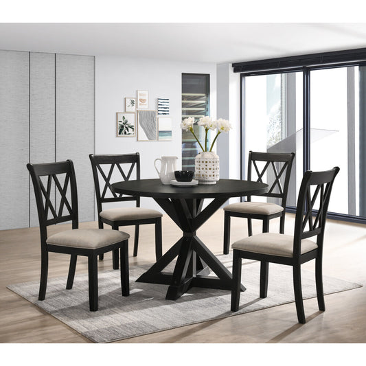 ya 28 Cross-Buck Solid Wood Black 5-Piece Dining Set