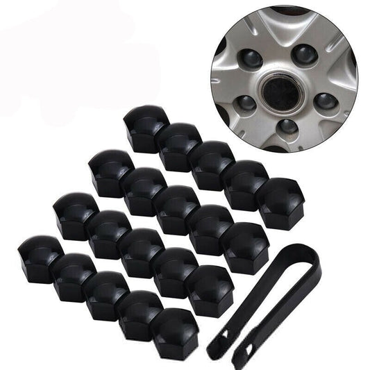 ya 2 7.14 20 * 17mm GLOSS BLACK ALLOY WHEEL NUT BOLT COVERS CAP UNIVERSAL SET FOR ANY CAR