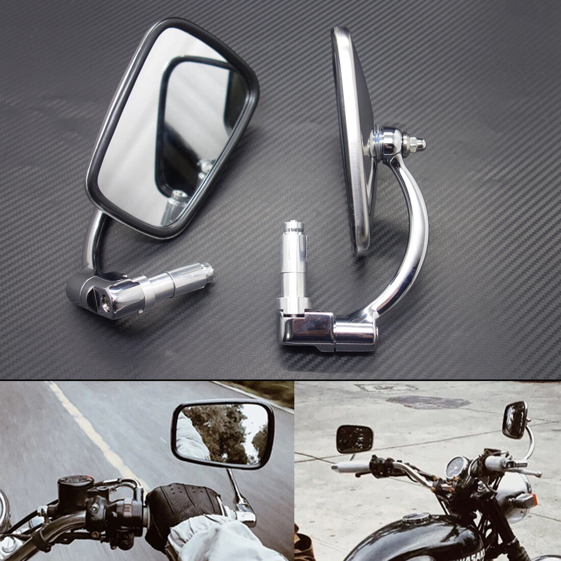 ya 4 6.21 7/8 22mm Silver Retro Metal Handle Bar End Side Rearview Mirror For Cafe Racer