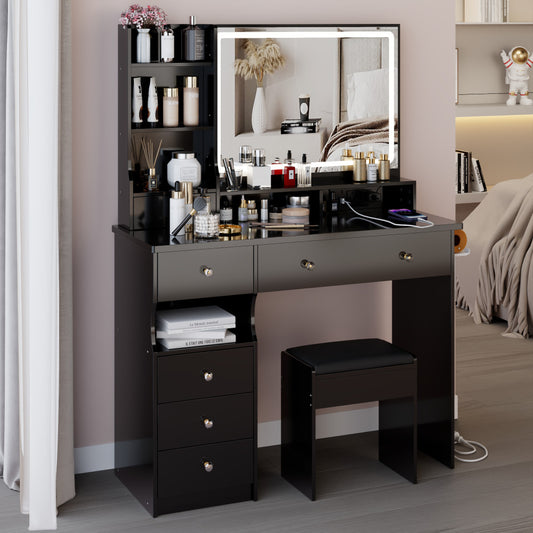 ya 28 Vanity Table 41 w/ Stool, 2AC+2USB Power, Touch LED Mirror, UL Certified