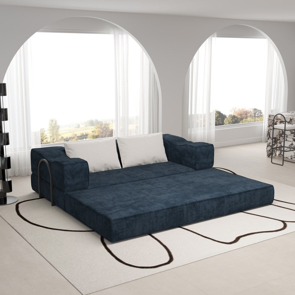 ya 28 Blue 80 3-Seat Chenille Convertible Couch Bed - w/2 Pillows, DIY Combination