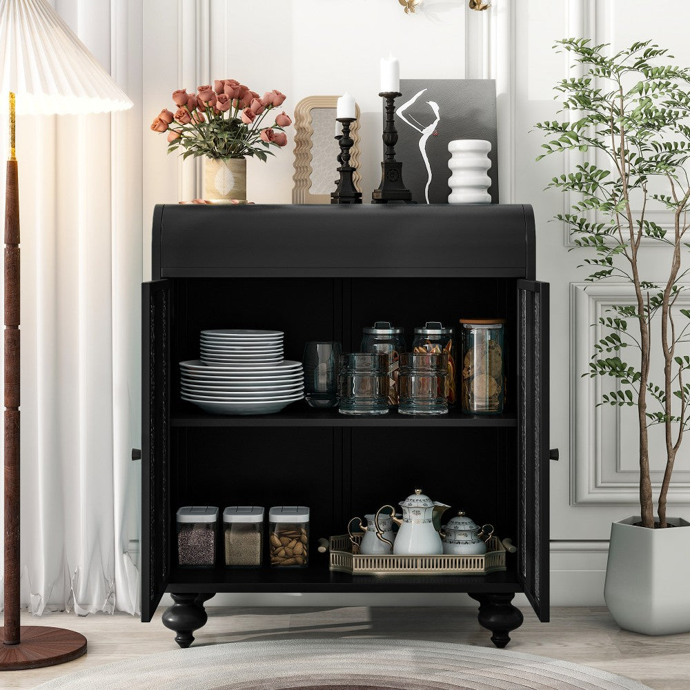 ya 28 Art Accent Cabinet Black,Embossed Pattern, Sideboard Buffet Storage for Entryway