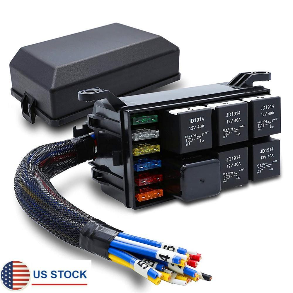 ya 5 8.7 6 Way 12V Fuse&Relay Box w/Pre-Wires Universal For Car Truck Boat JD1914 RTT7121