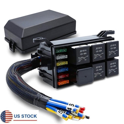 ya 5 8.7 6 Way 12V Fuse&Relay Box w/Pre-Wires Universal For Car Truck Boat JD1914 RTT7121