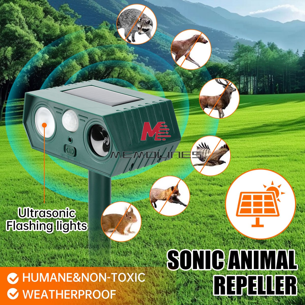 ya 14 2 Pack Solar Ultrasonic Animal Repellent Dog Cat Skunk Deer Raccoon For Garden