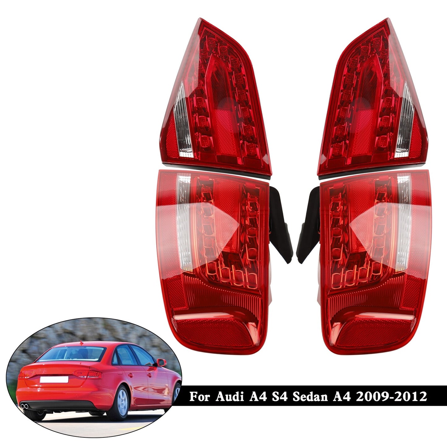 ya 1 8.5.1 4pcs Outer+Inner Trunk LED Tail Light Lamp for Audi A4 2009-2012 U1