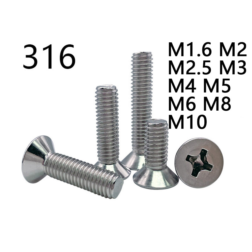 316 Stainless Steel Phillips Countersunk Flat Head Screw M1.6 M2 M3 M4 M5 M6 M8