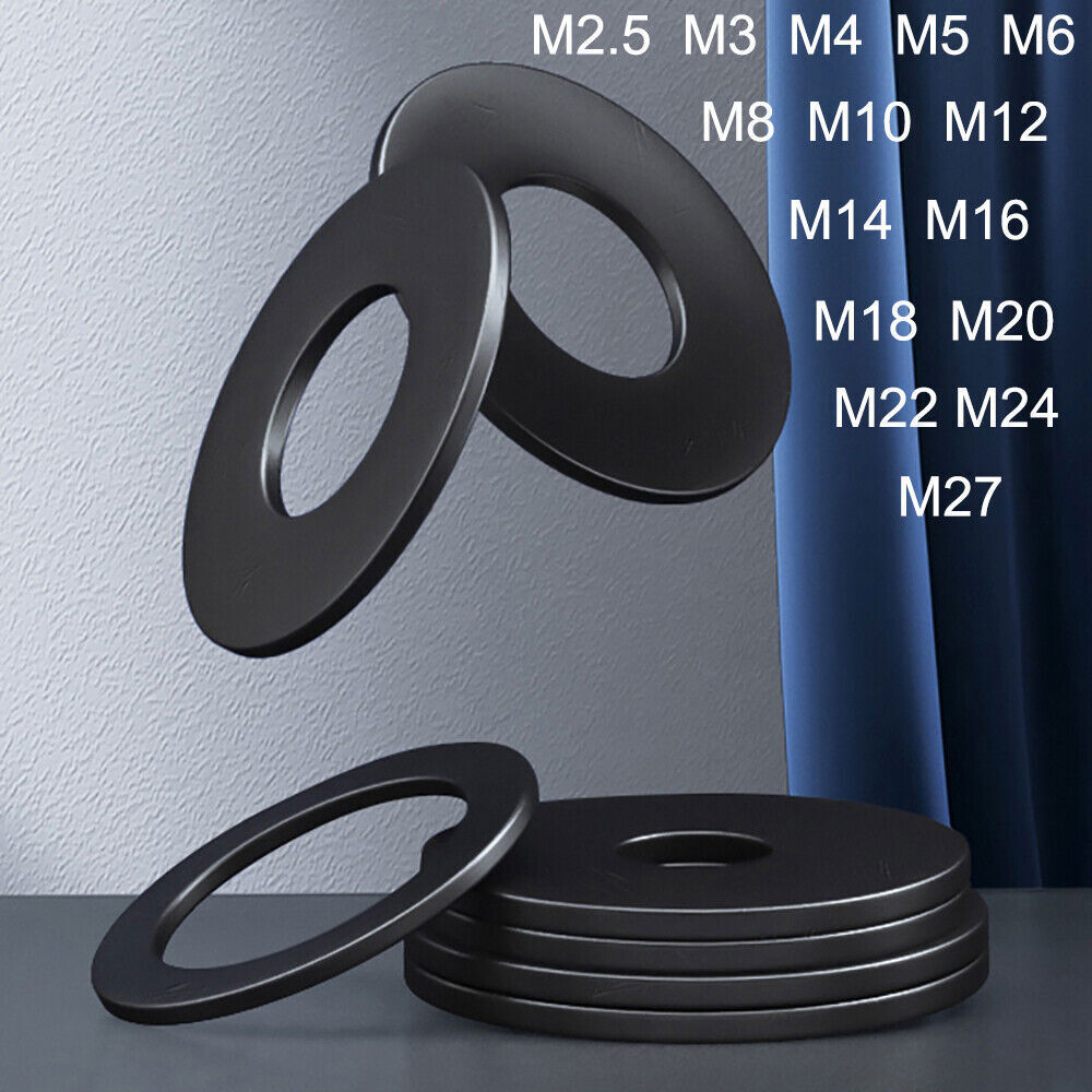Flat Washer Grade 8.8 Black Steel Gasket M2.5 M3 M4 M5 M6-M27 OD 5.5-50mm Metric