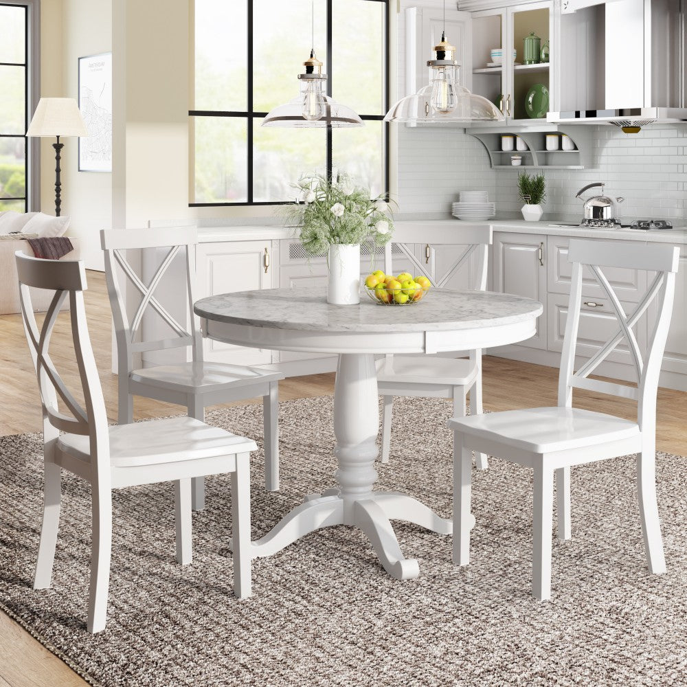 ya 28 Modern 5-Piece Dining Set White ÿ Solid Wood Table + 4 Chairs for Kitchen