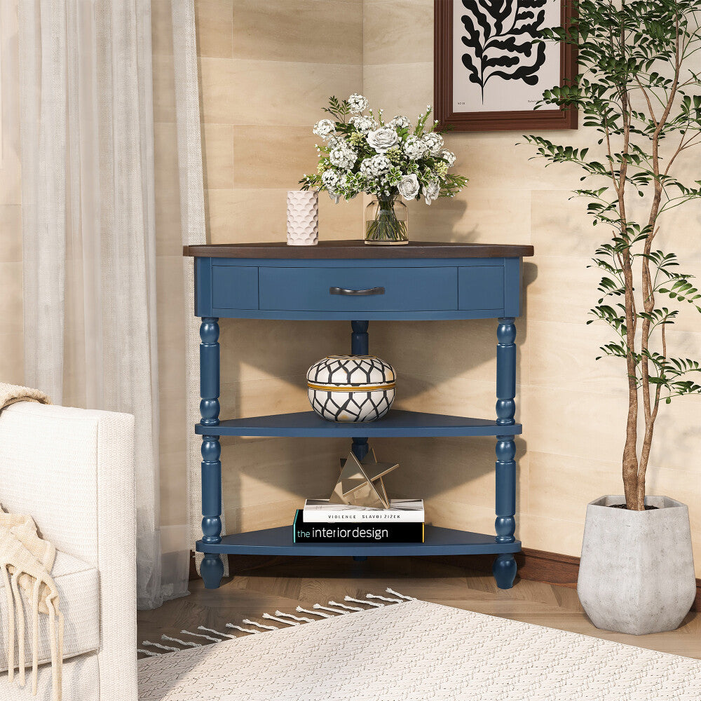 ya 15 10.20 Small Triangle Corner Table 33.8'' , Wood Corner Side Table Solid Wood Legs