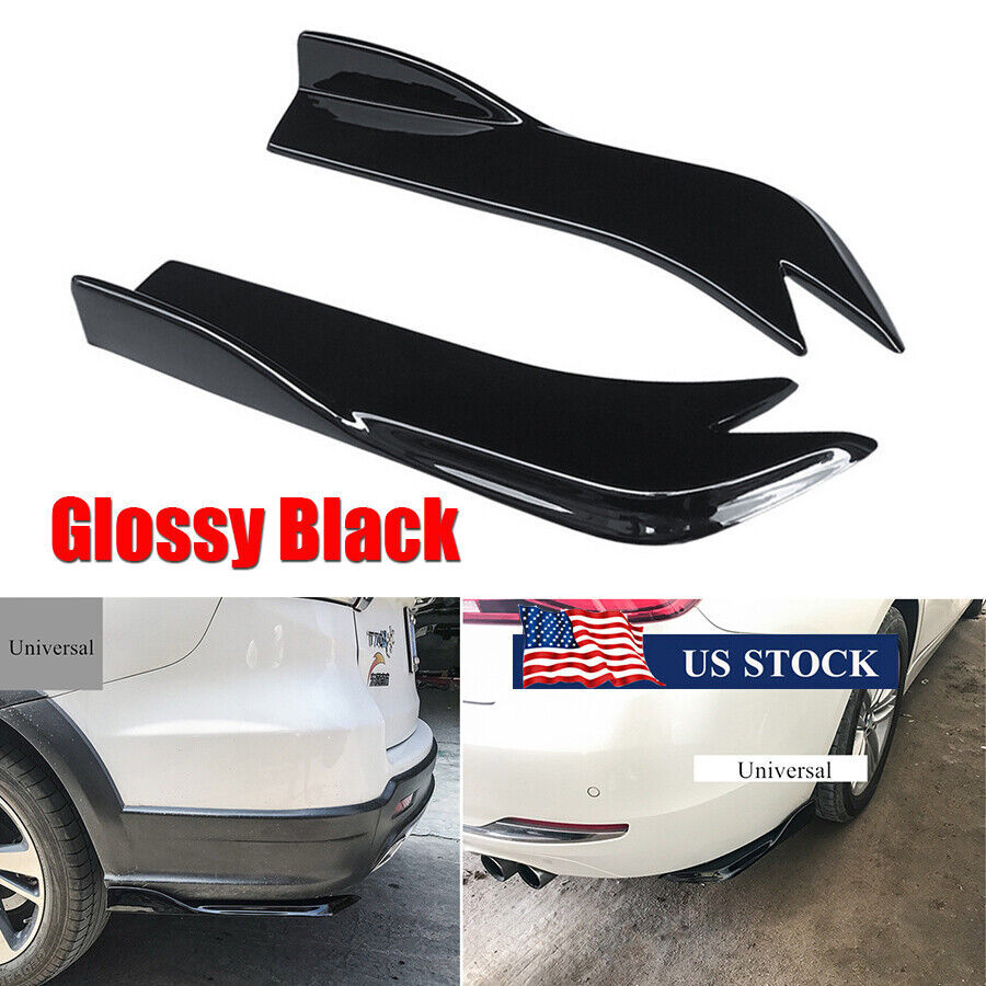 ya 4 6.17 Pair Car Rear Bumper Spoiler Lip Wrap Angle Splitter Protector Kit Glossy Black