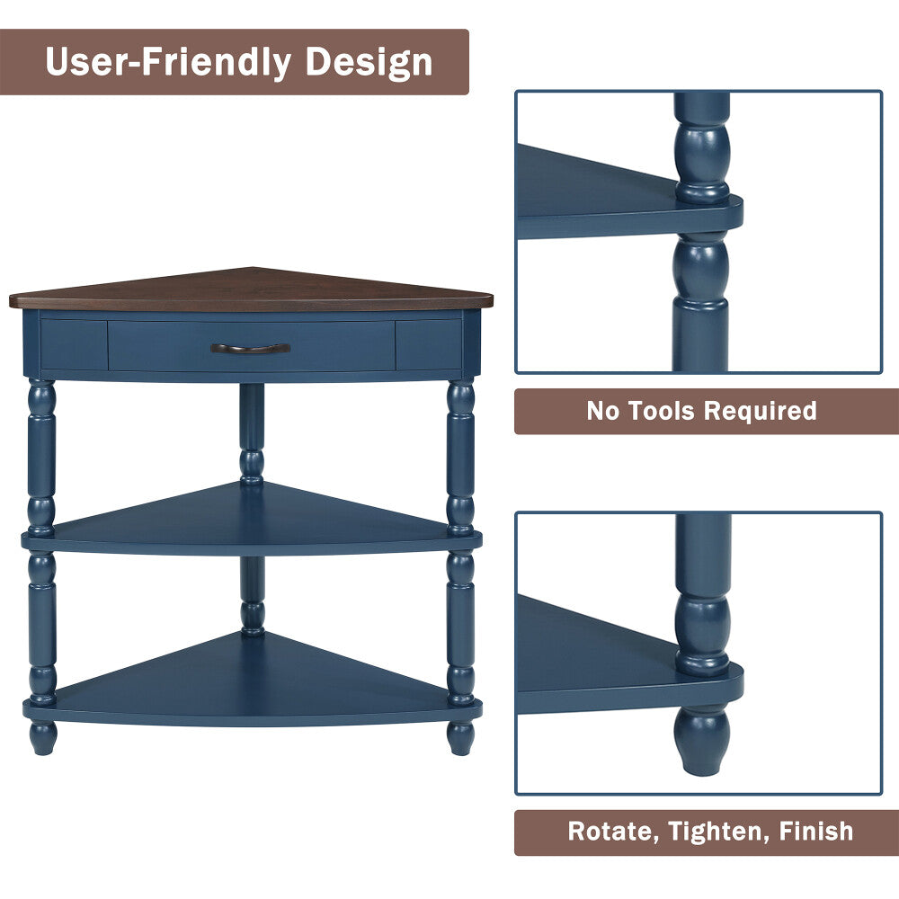 ya 15 10.20 Small Triangle Corner Table 33.8'' , Wood Corner Side Table Solid Wood Legs