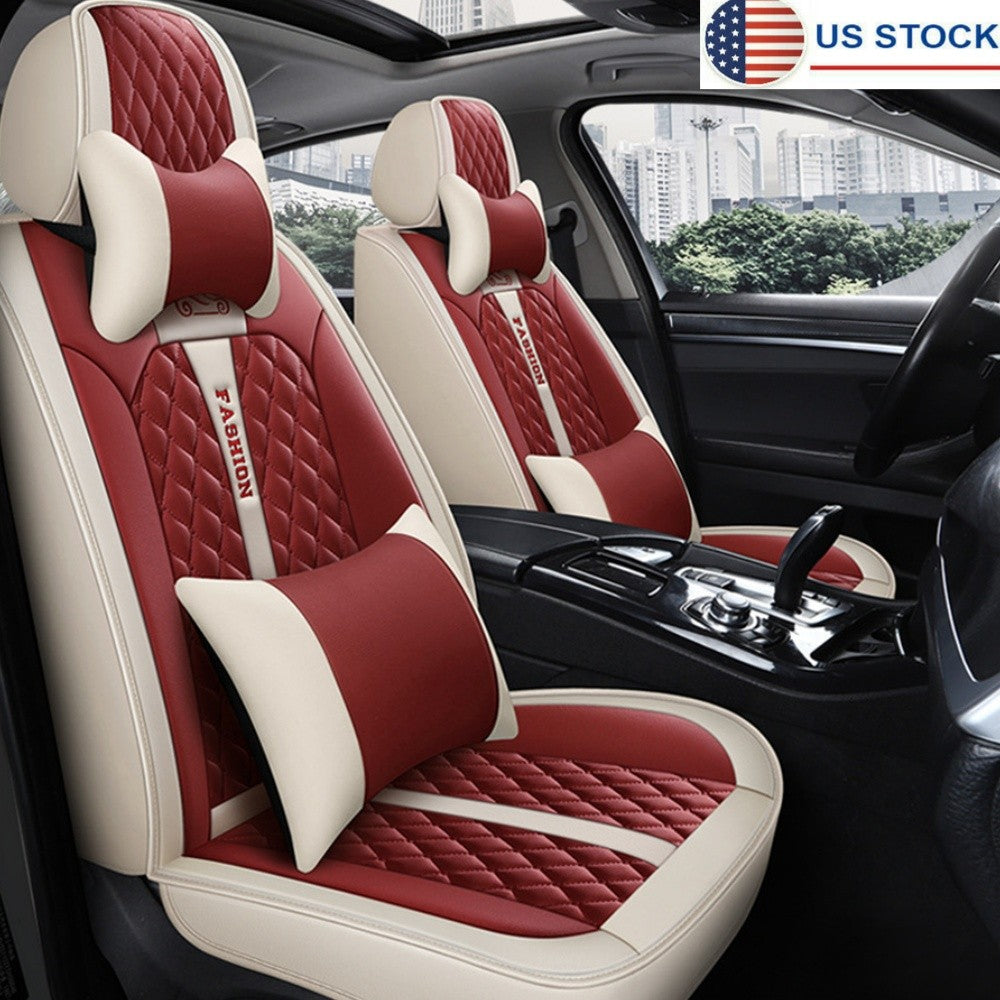 ya 12 5.22 Universal Red & Beige Car for Seat Cover PU Leather Front Rear Cushion Pad Protector
