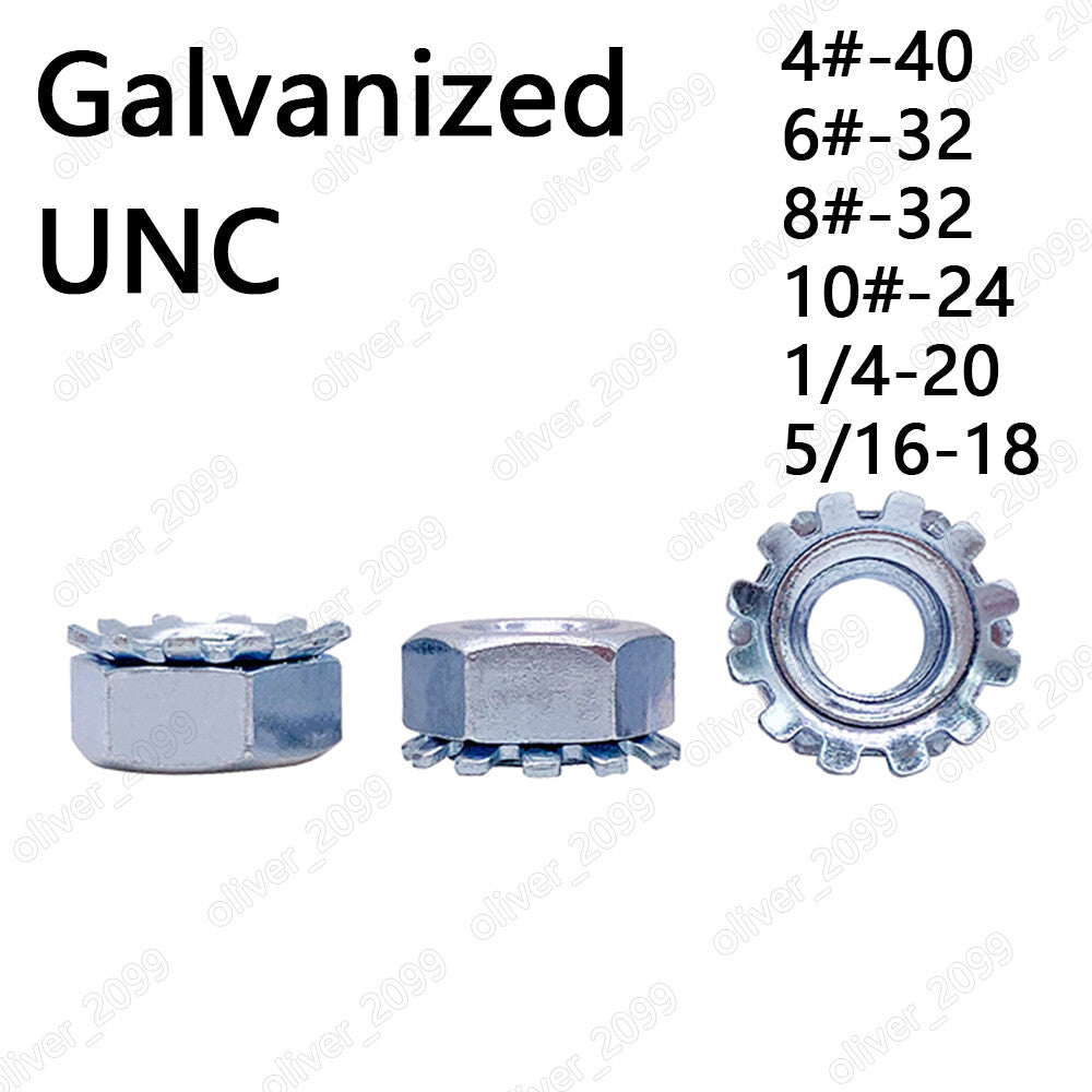 Zinc Plated Steel K-Lock Nuts With External Tooth LockWahers 4# 6# 8# 1/4 5/16