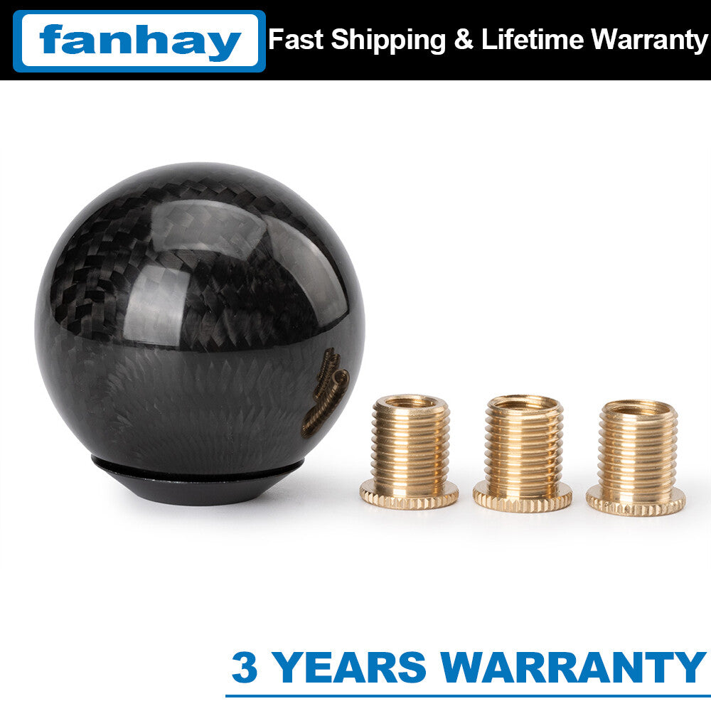 ya 11 6.5 Car Gear Shift Knob Round Ball Shape Black Carbon Fiber Adapters Kit Accessories
