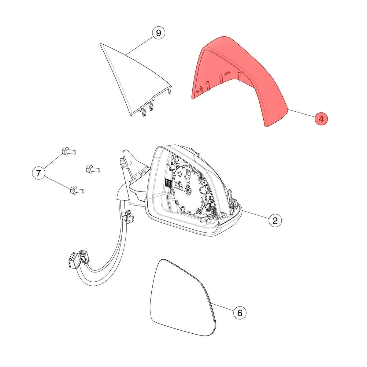 ya 1 8.5.4 White skull cap on right exterior mirror for 2017 - 2019 for Model 3 